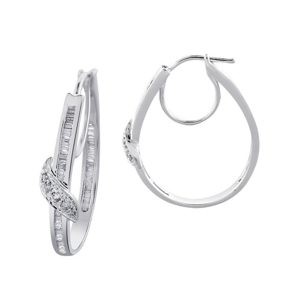 1.00 Ct. Tw. Vintage Style Diamond Inside/Outside Hoop 14K White Gold Earrings - Picture 2 of 4